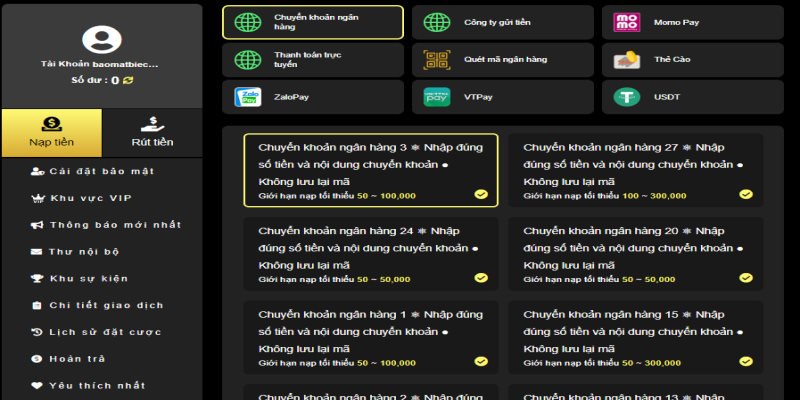 Hướng dẫn nạp tiền cho cược thủ KING88